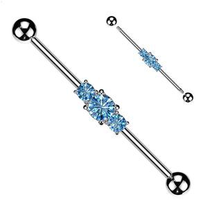 Industrial Barbell with Blue Multi CZ Rhombus – 14g, 1 1/2”
